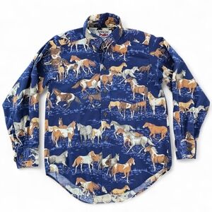 Barking Fish Vintage Western Horse Print Shirt - Made in USA - Size M